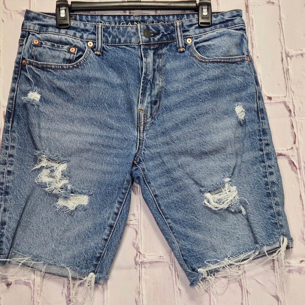 American Eagle Flex Denim Shorts Blue Distressed Cut Off Jean Mens 32